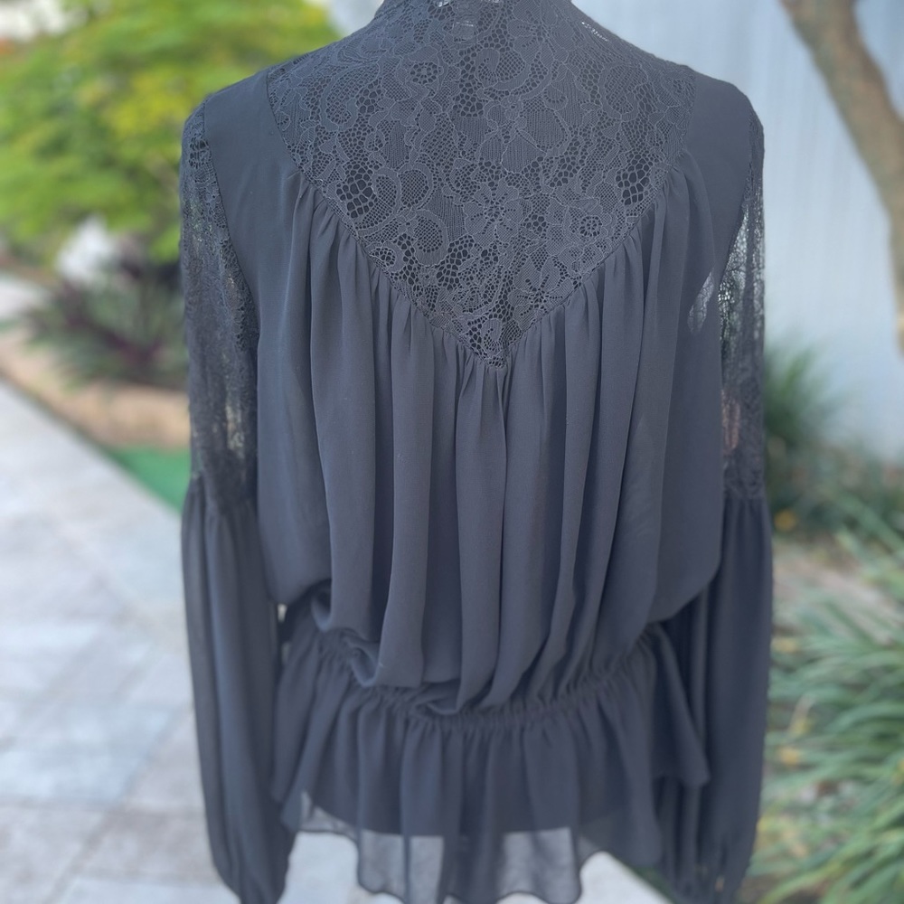 🖤 Express Black Lace & Sheer Keyhole Peplum Blouse 🖤 - Picture 12 of 13